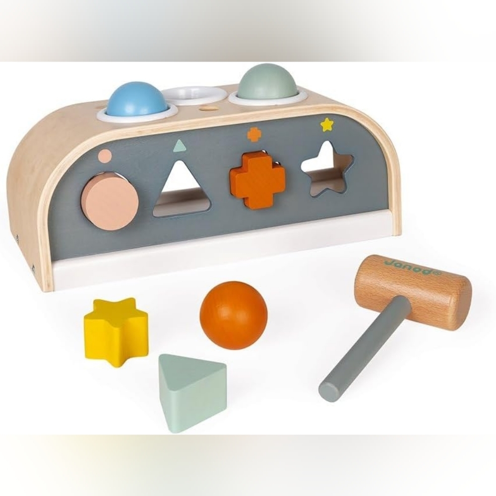 🌿 Janod “Sweet Cocoon” Tap Tap & Shape Sorter – Curated Wooden Heirloom Toy